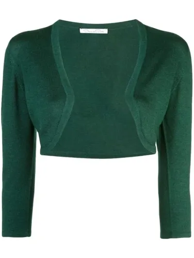 Oscar De La Renta Cropped Fitted Cardigan In Basil