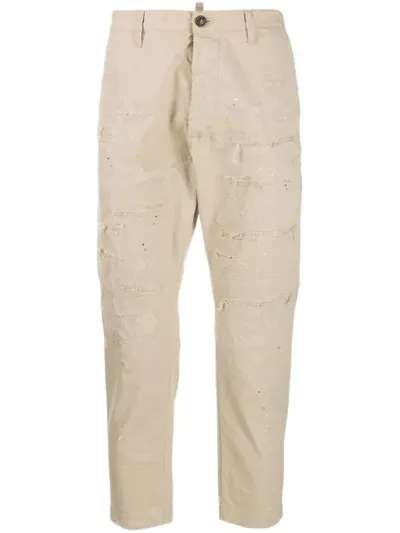 Dsquared2 Distressed Cropped Trousers In Neutrals