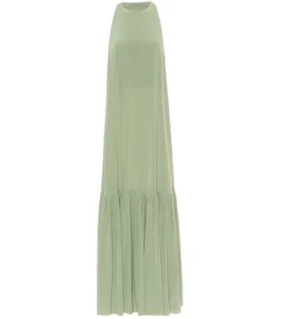 Tibi Heavy Silk Cdc Long Halter Dress In Pistachio