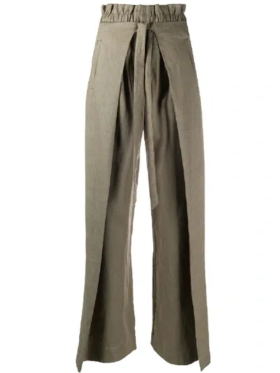 Cult Gaia Pajah Layered Linen Wide-leg Pants In Green