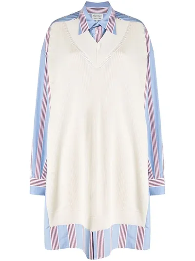 Maison Margiela Oversized Layered Striped Cotton Shirt In Blue