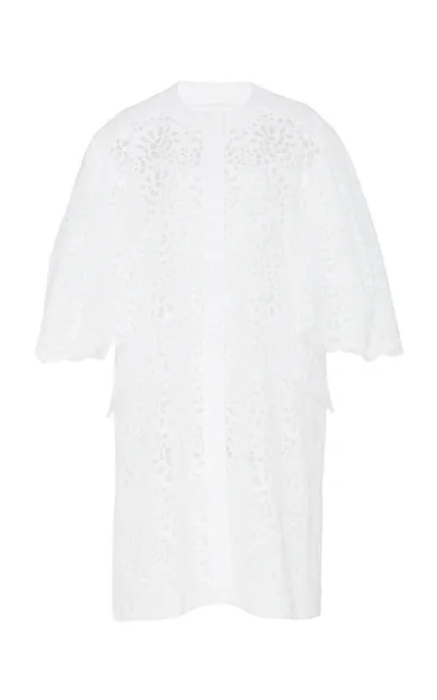 Carolina Herrera Broderie Anglaise Cotton Coat In White