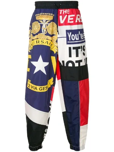 Versace Multi Print Drawstring Track Pants In White & Red & Blue