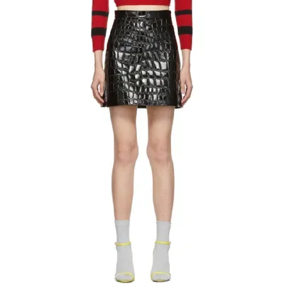 Miu Miu Ciré Crocodile Embossed Effect Skirt In F0002 Black