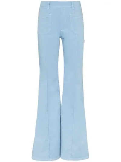 Chloé Contrast Topstitching Patch Pocket Twill Flared Pants In Blue