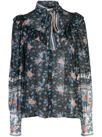 Ulla Johnson Antoine Pussy-bow Floral-print Fil Coupé Silk-blend Chiffon Blouse In Blue