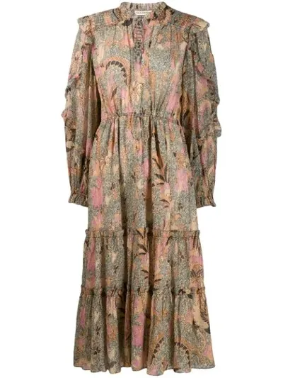 Ulla Johnson Paola Ruffled Printed Cotton-blend Midi Dress In Green