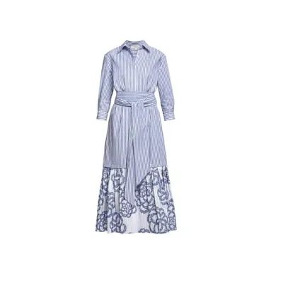 Rumour London Santorini Belted Striped Shirt Dress With Embroidered Panel