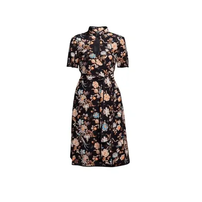 Rumour London Akiko Kimono-style Silk Wrap Dress With Oriental Print In Black