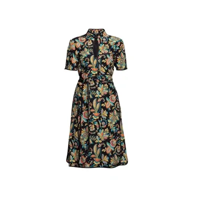 Rumour London Akiko Kimono-style Silk Wrap Dress With Oriental Floral Print In Black