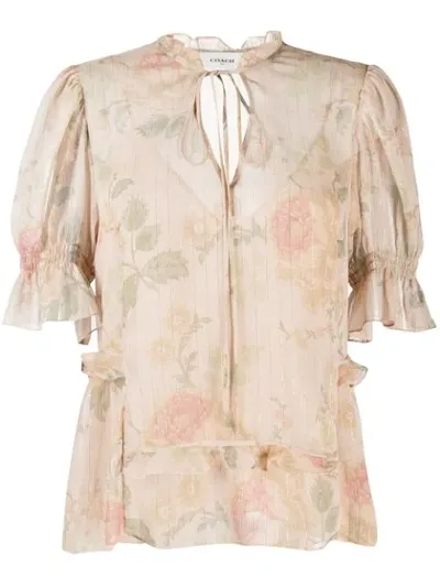 Coach Floral Print Blouse In Neutrals