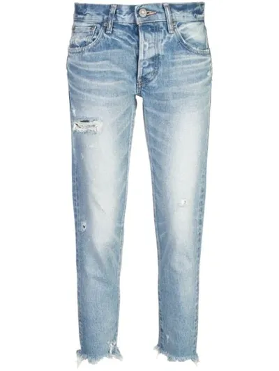 Moussy Vintage Cropped Ripped Jeans In Blue