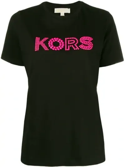 Michael Michael Kors Beaded Detail T-shirt In Blk Neon Pink (black)