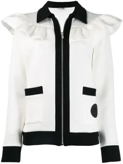 Miu Miu Ruffle Trim Jacket In White