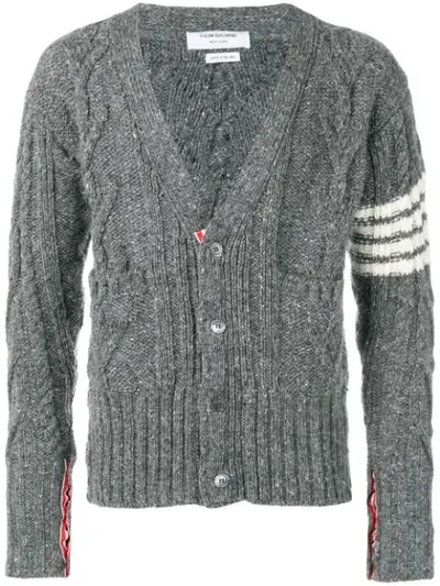 Thom Browne 4-bar Aran Cable Cardigan In Grey