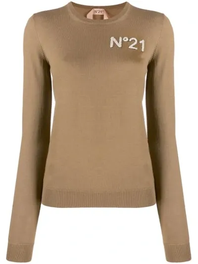 N°21 Textured Logo Jumper In Brown