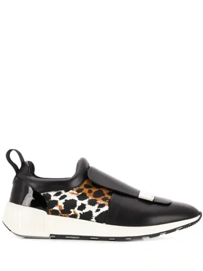 Sergio Rossi Leopard Print Running Sneakers In Black