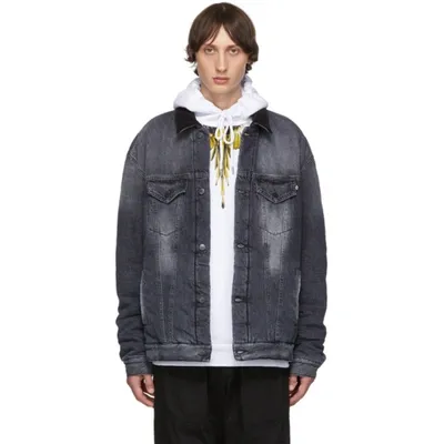 Marcelo Burlon County Of Milan Worn-effect Denim Jacket In Blk Wht