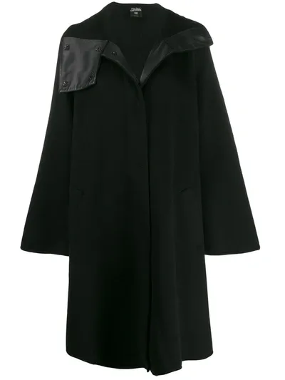 Pre-owned Jean Paul Gaultier 1990's Asymmetric Collar A-line Coat In Black