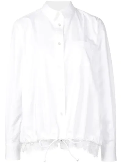 Sacai Drawstring Lace Hem Poplin Shirt In White