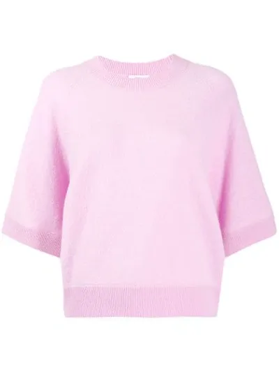 Closed 3/4 Sleeve Knitted Top In Pink