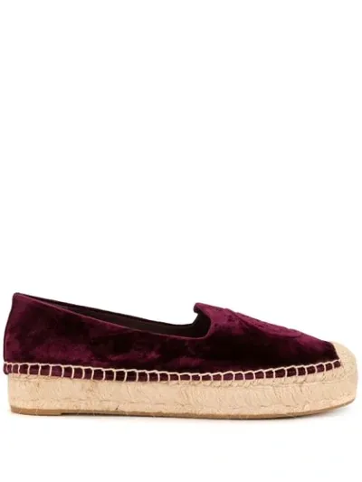 Tory Burch Samt-espadrilles Mit Plateau In Maroon