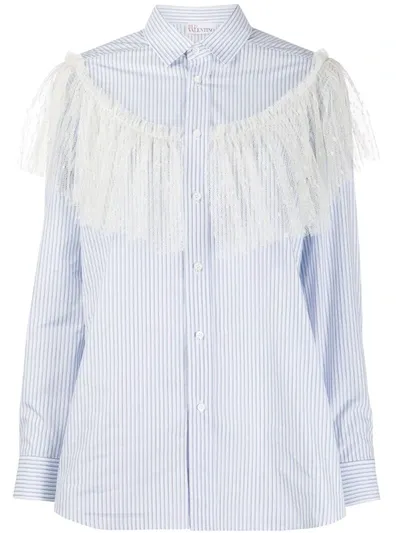 Red Valentino Point D'esprit Embellished Button Down In White