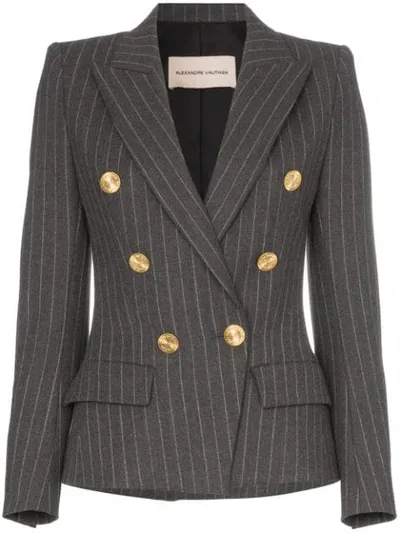 Alexandre Vauthier Double-breasted Pinstriped Wool-blend Blazer In Grey