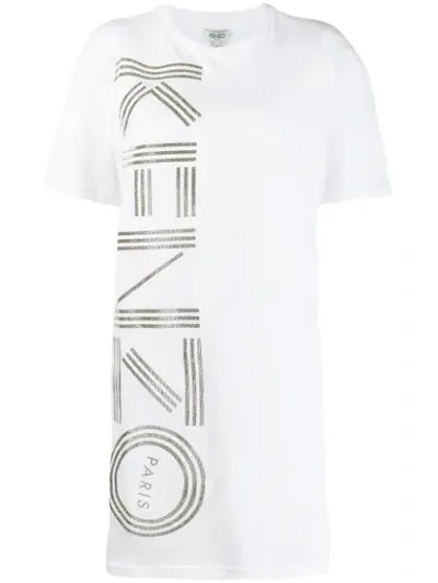 Kenzo Glitter Logo Print T-shirt Dress In White