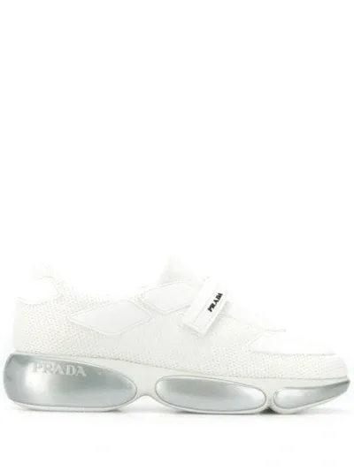 Prada Touch Strap Sneakers In Bianco+argento