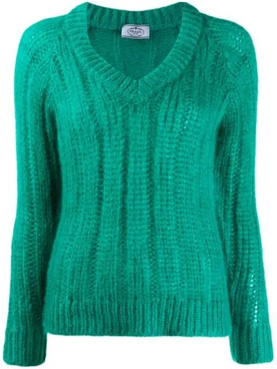 Prada Chunky Knit Jumper In F077u  Smeraldo