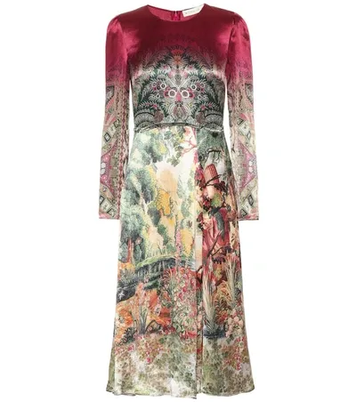 Etro Castle-print Hammered Satin Dress In Beige