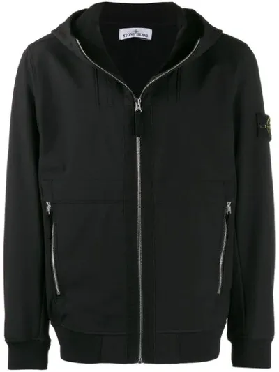 Stone Island Hooded Bomber Jacket In Black