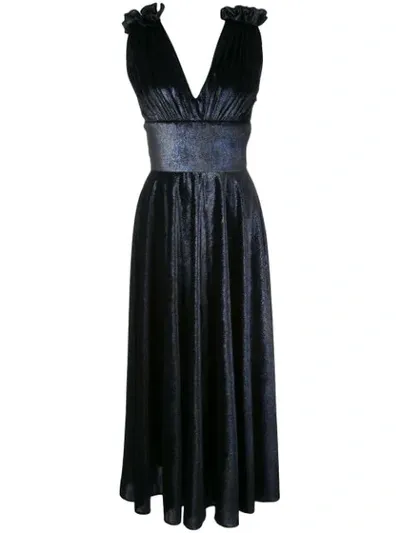 Christian Siriano V-neck Velvet Midi Dress In Blue