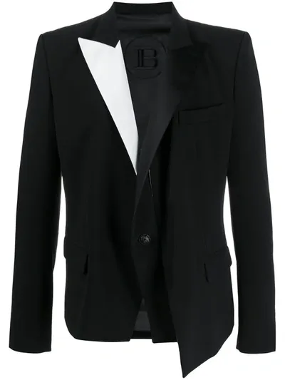 Balmain Jacket Crepe And Satin Double Lapel In Black