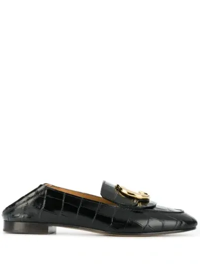 Chloé Chloe Black Croc Chloe C Loafers