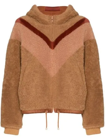 See By Chloé Reversible Chevron-stripe Shearling Jacket In Brown