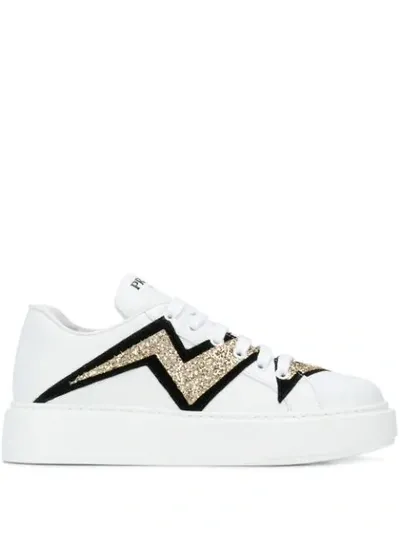 Prada Lightning Bolt Low-top Sneakers In White