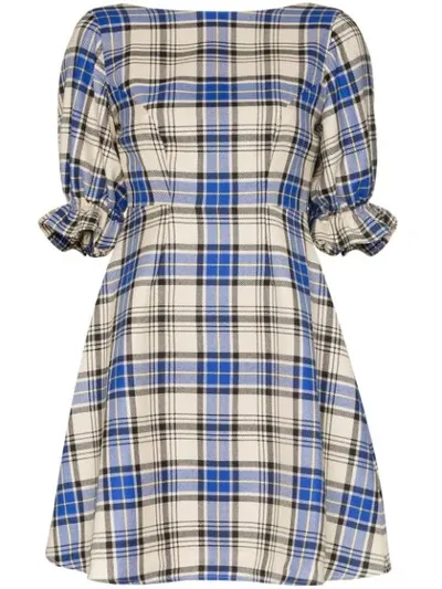 Shrimps Scorpio Open-back Checked Wool Mini Dress In Blue