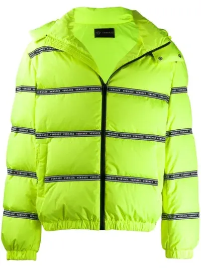 Versace Logo Tape Puffer Jacket In Yellow