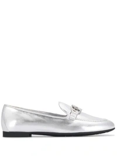 Ferragamo Almond Toe Slippers In Silver