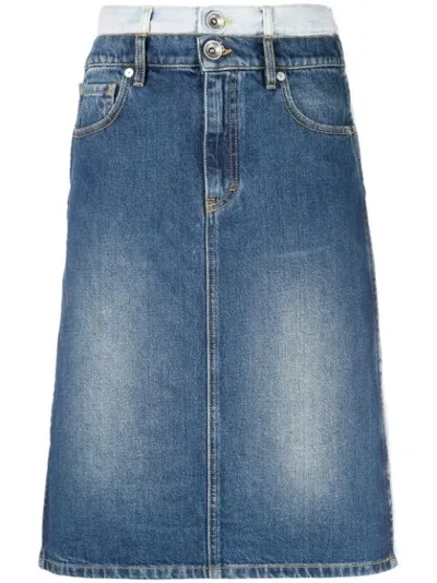 Maison Margiela Double Waist Bicolor Denim Midi Skirt In 964 Blue De