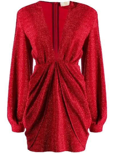 Sara Battaglia Draped Stretch Lurex Mini Dress In Red