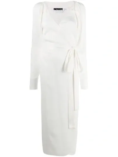 Rotate Birger Christensen Long Satin Wrap Dress In White