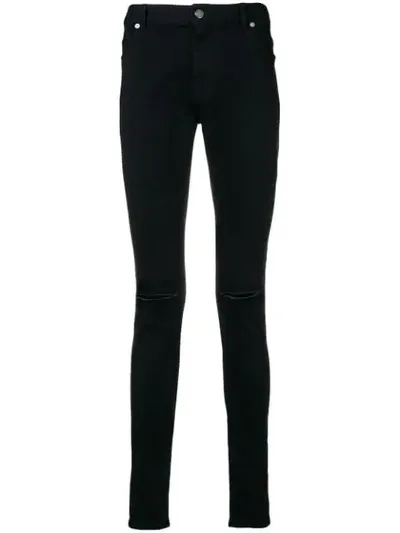 Balmain 14cm Destroyed Skinny Cotton Denim Jeans In Black