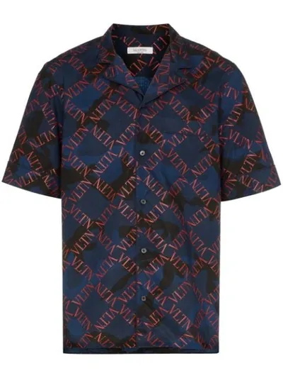 Valentino Micro Greed Printed Cotton Poplin Shirt In Blue