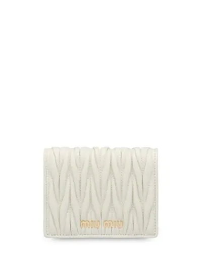 Miu Miu Matelassé Logo Plaque Wallet In White