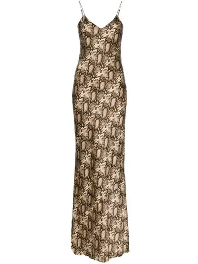 Nili Lotan Snake-print Silk-satin Maxi Dress In Brown