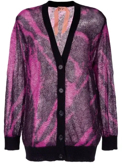 N°21 Zebra-patterned Button-front Cardigan In Fuchsia,black