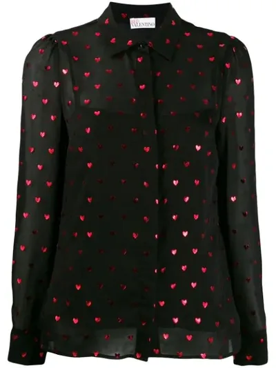 Red Valentino Sheer Heart Shirt In Black